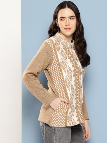 Image of Aarika Womens Winter Wear Maroon Colour Geometric Woolen Cardigan