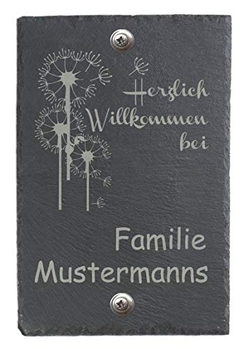 Feiner-Tropfen Türschild Namensschild Klingelschild mit Wunsch-Gravur Schiefer BK groß Pusteblume Cover