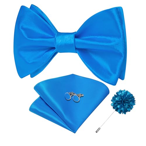 Image of DiBanGu Solid Color Bow Ties for Men Formal Satin Self Tied Bowtie with Lapel Pin Pocket Square Cufflinks for Wedding Party