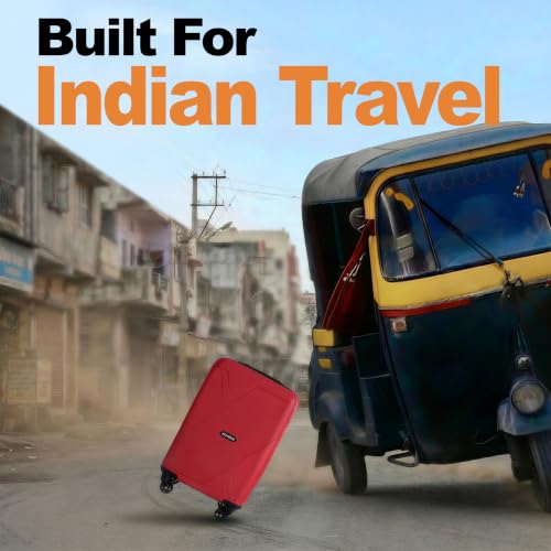 Image of HRX Icon Cabin Size Red Polypropylene Hard Shell Suitcase - Premium Travel Trolley Bag with 4 Spinner Wheels, Number Lock & Water Resistant Body