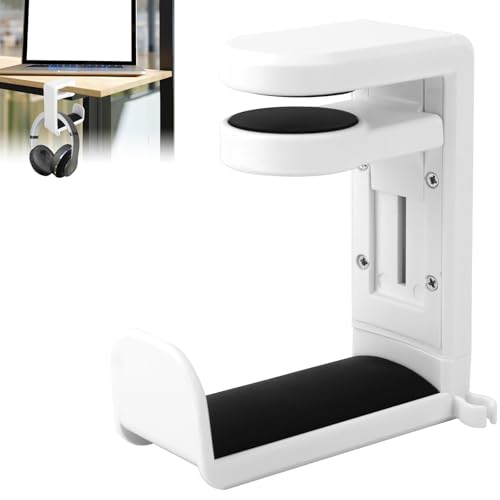 Soporte para Auriculares Mesa, Plegable con Clip en C Auriculares Soporte Debajo del Escritorio con Asa Retráctil para Accesorios de Juegos de PC en Casa (Blanco)