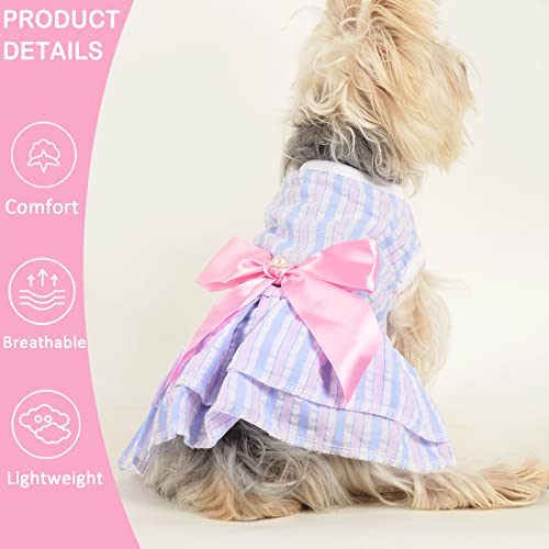 Yikeyo Dog Dress For Small Dog Girl Puppy Clothes Female Princess Tutu Striped Skirt Summer Shirt For Chihuahua Yorkies Cat Pet Apparel Outfits, Set Of 2 (Pink+Purple, Medium) #TOP3