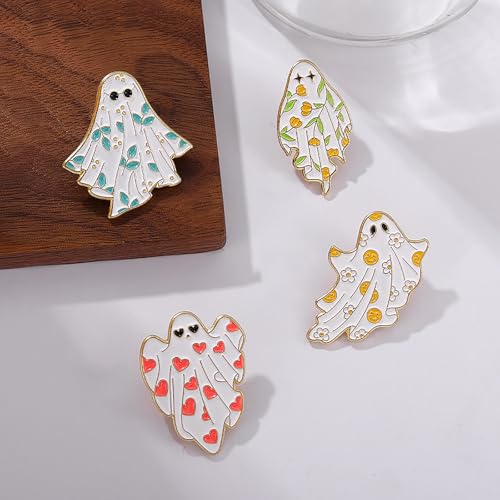 Image of Cute Ghost Enamel Brooch Pin Cute Enamel Pins Cartoon Lapel Pin for Jackets Backpacks Hat Decoration 4Pcs