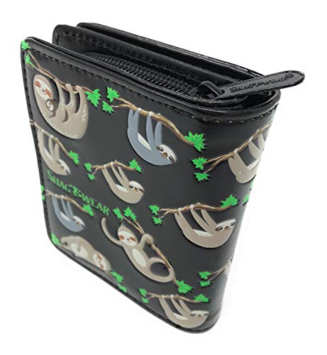 Shag Wear Sloth Wallet for Women and Teen Girls Vegan Faux Leather 4.5" Black Small2