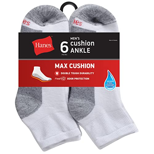 Hanes Men's Max Cushioned Ankle Socks, Moisture-Wicking with Odor Control, Multi-Pack, Size 6-12, Black & White2