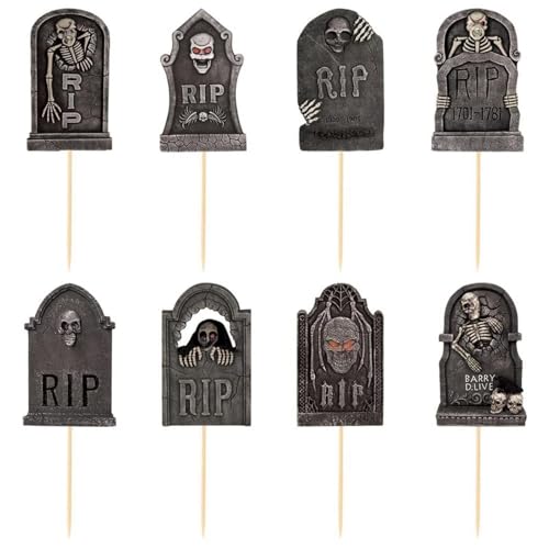 8 piezas de decoraciones para magdalenas de Halloween, selecciones de pasteles de cementerio, decoraciones para magdalenas, suministros para temáticas de Halloween Mantel (Black, 10x8x0.5cm)