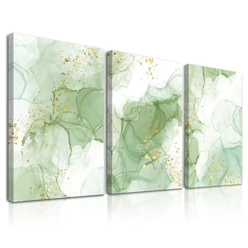 Impression marbre vert haute définition triptyque art abstrait de salon - 3