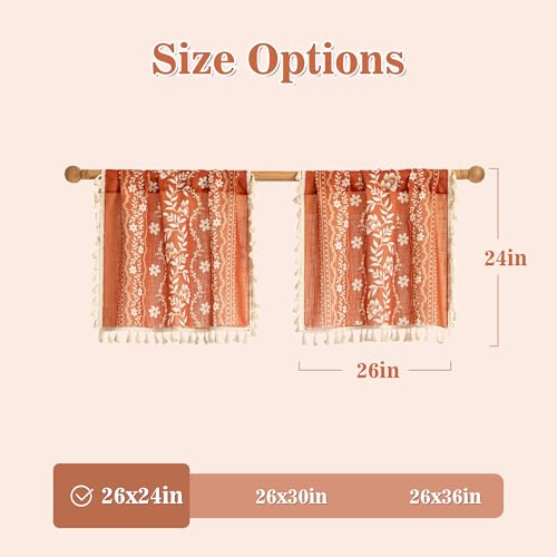 Image of MYSKY HOME Boho Floral Tier Curtains 24 Inch Length for Cafe Over Sink