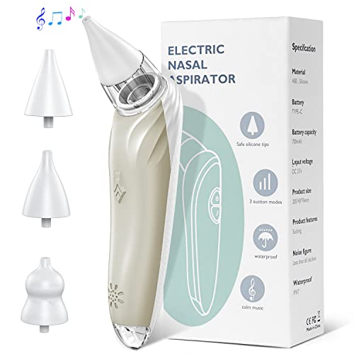 Image of Nasal Aspirator for Baby,Electric Baby Nose Sucker with Adjustable Suction Level, USB Rechargeable with 3 Silicone Tips,Music and Light Soothing Function