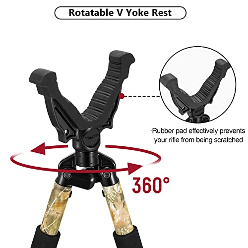 Trakiom Hunting Bipod, Shooting Tripod, Adjustable Shooting Bipod with 360° V Yoke Rest, Twist Lock, Lightweight Aluminum Frame, High Density Foam Handle and Spike Feet (Camo, 30\"-61\")
