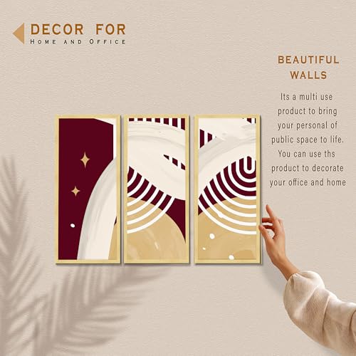 Image of PAINTINGMANTRA Abstract Modern Framed Wall Art Set of 3 | Geometric & Celestial Boho Wall Decor | Engineered Wood Frame Art for Living Room, Bedroom & Office, 8.9x18.9 Inch