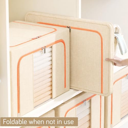 Image of HOKIPO 100L Wardrobe Organiser for Storage for Clothes, Extra Large Foldable Storage Box, Sand Beige Pack of 1 (AR-6674-BGE)