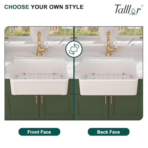 Talllor 30" Reversible White Farmhouse Sink - Fireclay Apron Front Country Style 30x20 Ceramic Porcelain Single Bowl Farm Sinks For Kitchen, Undermount Installation #TLAC-0032