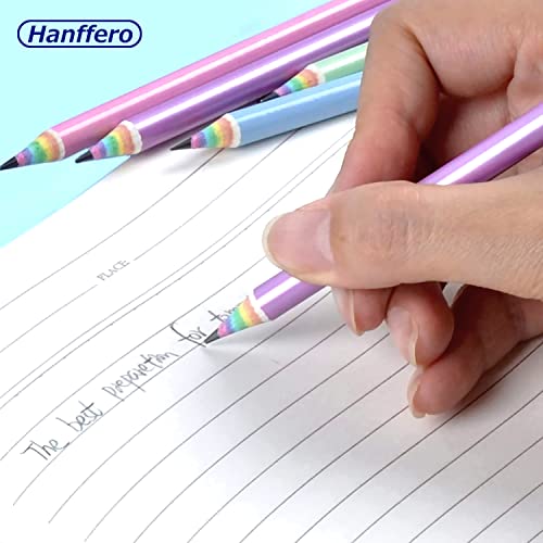Hanffero Regenbogen Bleistifte, Zeichnung Schreiben Bleistift mit Gummi, Recycelbares Papiermaterial, Vorgespitzt, Für Schule und Büro - Härtegrad HB (12 Stück)1