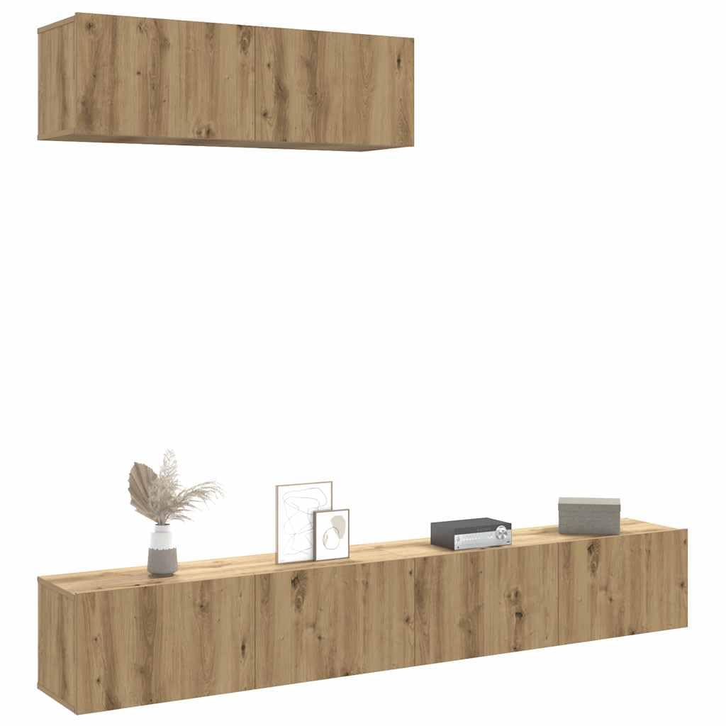 Meubles TV muraux en bois chêne 100 cm avec portes de rangement salon