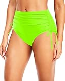 Holipick Neon Green Swimsuit Bottoms for Women - High Waisted Bikini Bottoms Tie Side Tummy Control Bathing Suit Bottom M