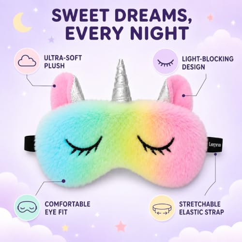 Image of Jenna Unicorn Eye Mask for Sleeping | Soft Plush Rainbow Sleep Mask with Comfortable Elastic Strap | Light-Blocking Night Blindfold for Girls, Kids & Women | Travel, Nap, Relaxation & Gifting