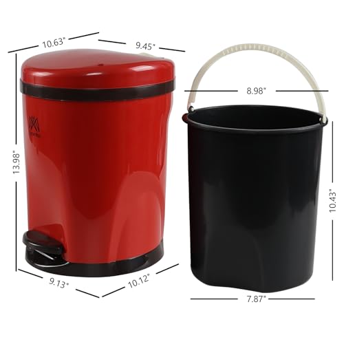 Caneca de basura redonda 2.6 galones con pedal y tapa roja miniatura 2