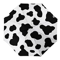 Cow Print Travel Umbrella Windproof Compact Folding Umbrellas Automatic Open/Close Sun Rain Umbrellas White Collapsible Auto Portable