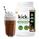 Kick Plant Protein Powder, Chocolate Flavor, 20 G Protein, Gluten Free Workout Supplement with Aminos Acids to Support Fitness Goals & Gut Health, No Sugar, No Artificial Flavors, 28 Servings