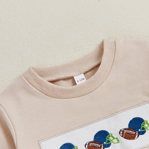 Toddler Baby Boy Football Smocked Outfit Long Sleeve Embroidery Crewneck Sweatshirt Gingham Pants Two Piece Clothes4