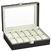 RDDAIPE Caja Relojes con 12 Compartimentos,Caja para Relojes Hombre Mujere,Caja de Relojes,Caja para Guardar Relojes con Tapa de Cristal y Cojín Extraíble,Regalo para Cumpleaños Día del Padre Navidad