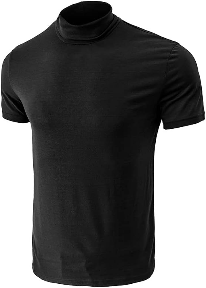 Mens Mock Turtleneck T-Shirts Short Sleeve Slim Fit Basic Pullover