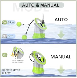 VEATON 350W Submersible Water Pump, 4000L/H Rain Barrel Pump with 8m Cable, Auto/Manual Modes, Drainage Water for Water Tank Pond Pool Cellar and Hot Tub
