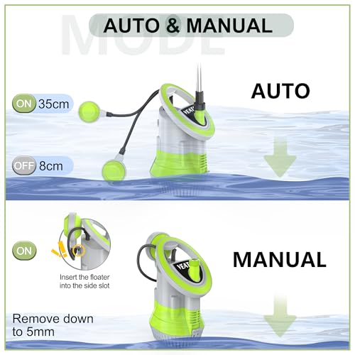 VEATON 350W Submersible Water Pump, 4000L/H Rain Barrel Pump with 8m Cable, Auto/Manual Modes, Drainage Water for Water Tank Pond Pool Cellar and Hot Tub