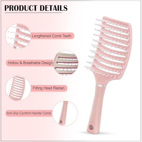 Image of OTAK Detangling Hair Brush for Women Men Kids, Curly Hair Brush Wet Dry Styling Comb, Anti Breakage Scalp Massager, Frizz Control Grooming Tool, Portable Salon Home Travel Accessory - Pink