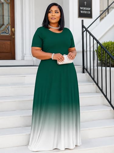 Image of PinkPatty Women's Plus Size Maxi Dresses Short Sleeve Sundress Summer T-Shirt Beach Long Dress with Pockets
