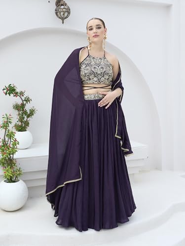 Image of PURVAJA Women's Silk Semi-Stitched Lehenga choli