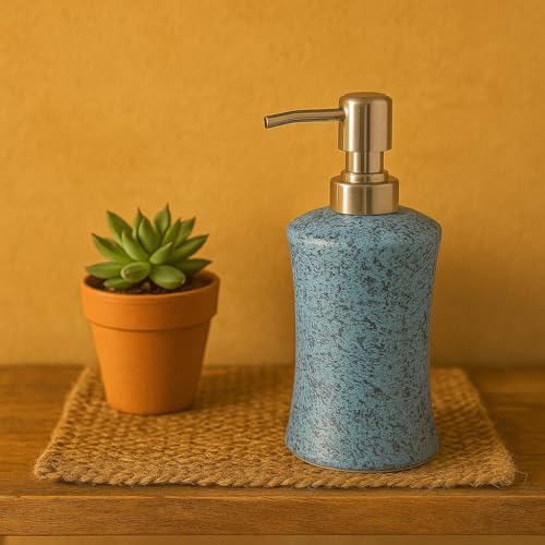 Image of Ceramic Soap Dispenser 330ml (Set of 1) | Multipurpose Liquid Soap, Lotion & Hand Wash Pump Bottle for Bathroom & Kitchen | Blue