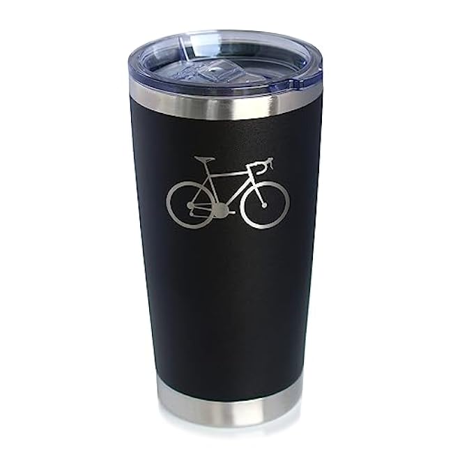 Bicycle - Insulated Coffee Tumbler Cup with Sliding Lid - Stainless Steel Insulated Mug - Unique Road Biking Themed Decor and Gifts for Cyclists - Black