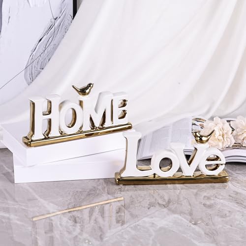 Figura decorativa Love en cerámica blanca y dorada set 2 miniatura 6