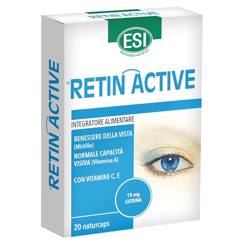 Retin Active Naturcaps: integratore alimentare con Vitamina A, C ed E e mirtillo nero, arricchitto con luteina e zeaxantina, ideale per favorire la normale capacità visiva