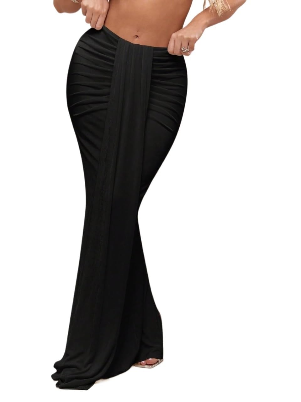 Womens Trendy Ruched Side Skirt Floor Length Party Slit Midi Skirt