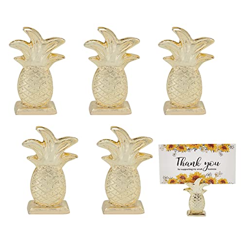 CHGCRAFT 6Pcs Portacarte di Ananas Dorato Porta Carte di Posizione Ananas Creativo Porta Numero da Tavolo in Resina Ananas per Anniversario di Festa di Nozze, Giallo Dorato Carico, 20x11x52mm