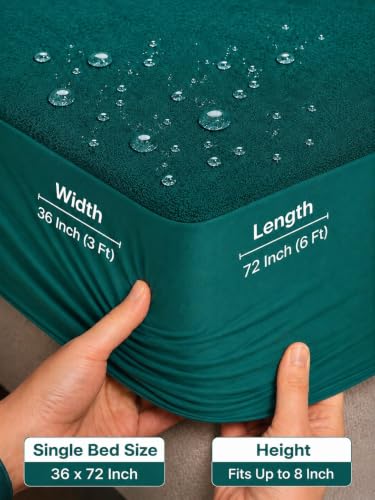 Image of Waterproof Mattress Protector 6x6.5 Feet (72x78) | Elastic Fitted Bedsheet | Soft & Durable Gadda Cover Dustproof By Bharat Griha BG16 (Green, Small Single 36x72 inch (3x6ft), Mattress Cover)