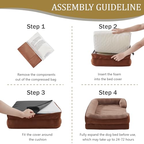 Image of Bedfolks Orthopedic Dog Bed Extra Small, Waterproof Dog Sofa Bed for Small Dogs & Cats, Egg Foam Pet Couch Bed with Removable Washable Cover and Nonslip Bottom, Brown