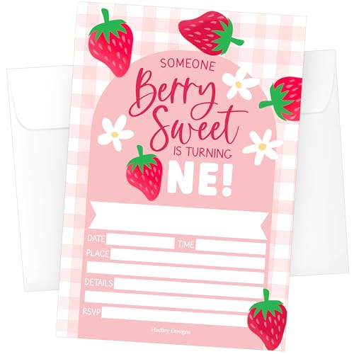 Invitation fraise 1ère fête d'enfant carte anniversaire fille garçon 25pcs