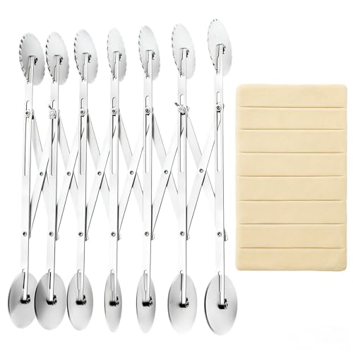 TIANLIN Cortador de Masa de Acero Inoxidable, 7 Ruedas Ajustables, Rueda de Masa de Doble Cabeza, Corte Ondulado y Liso, Plateado, Equipado con Accesorios Desmontables, para Masa, Repostería