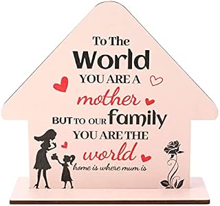 HOWAF Birthday Gifts for Mum, Handmade Wooden Plaque Card with Sayings Mum Birthday Gifts Wood Ornaments Mum Gifts from Daughter Son, Card for Mum