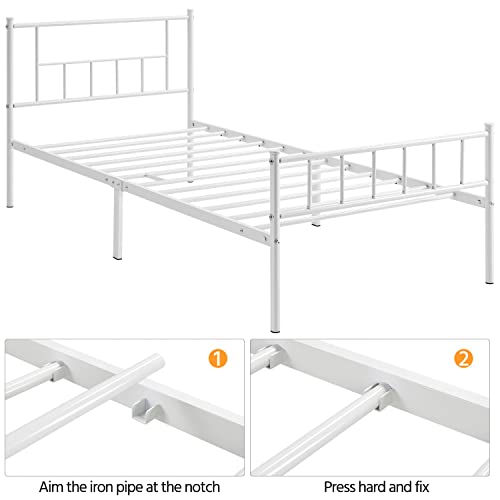 Yaheetech 13 Inch Twin Xl Size Metal Bed Frame With Headboard And Footboard Platform Bed Frame With Storage No Box Spring Needed Mattress Foundation For Bedroom White #TOP5