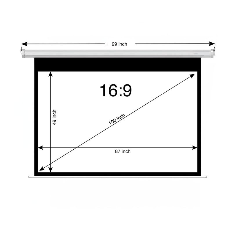 Image of BIG VUE 100 inch Motorized Projector Screen 4K Ultra HD 3D Ready | 16:9 Aspect Ratio Matte White Remote Control Electric Projection Screen | Wall & Ceiling Mount for Home Theatre, Office & Classroom