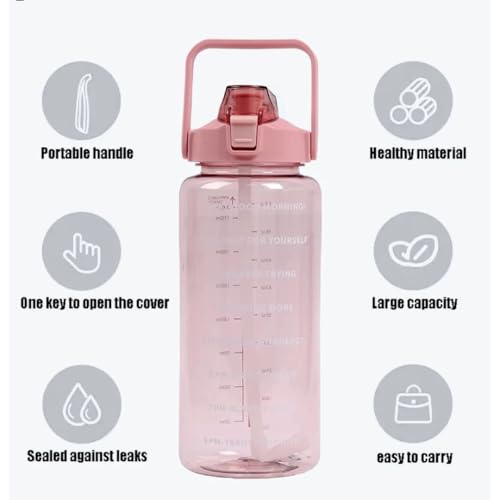 Image of VISBY INDIA Plastic Water Bottle, 2L Capacity, BPA-Free, Airtight, Contemporary Style, Wide Mouth Design for Home, Office, Gym, Travel, Clear Finish, 20cm Height (Pink)