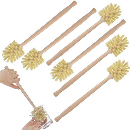 6 Pcs Natural Wood Bottle Brush Set