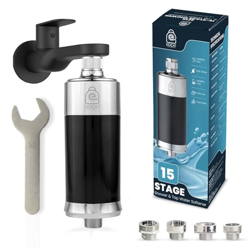 Image of DOCAT 15 Stage Shower & Tap Filter for Hard Water | Water Softener for Bathroom | Reduces Hair Fall, Skin Dryness & Limescale | Chlorine Removal | Fits for Tap, Shower, Hand Shower | Black