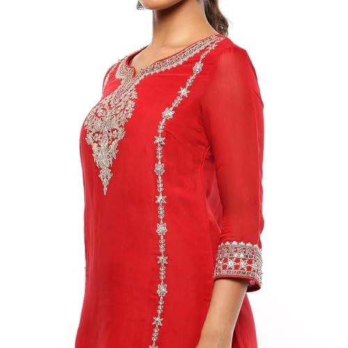 Image of BIBA Women Polyester Blend Embroidered Festive Straight Suit Set