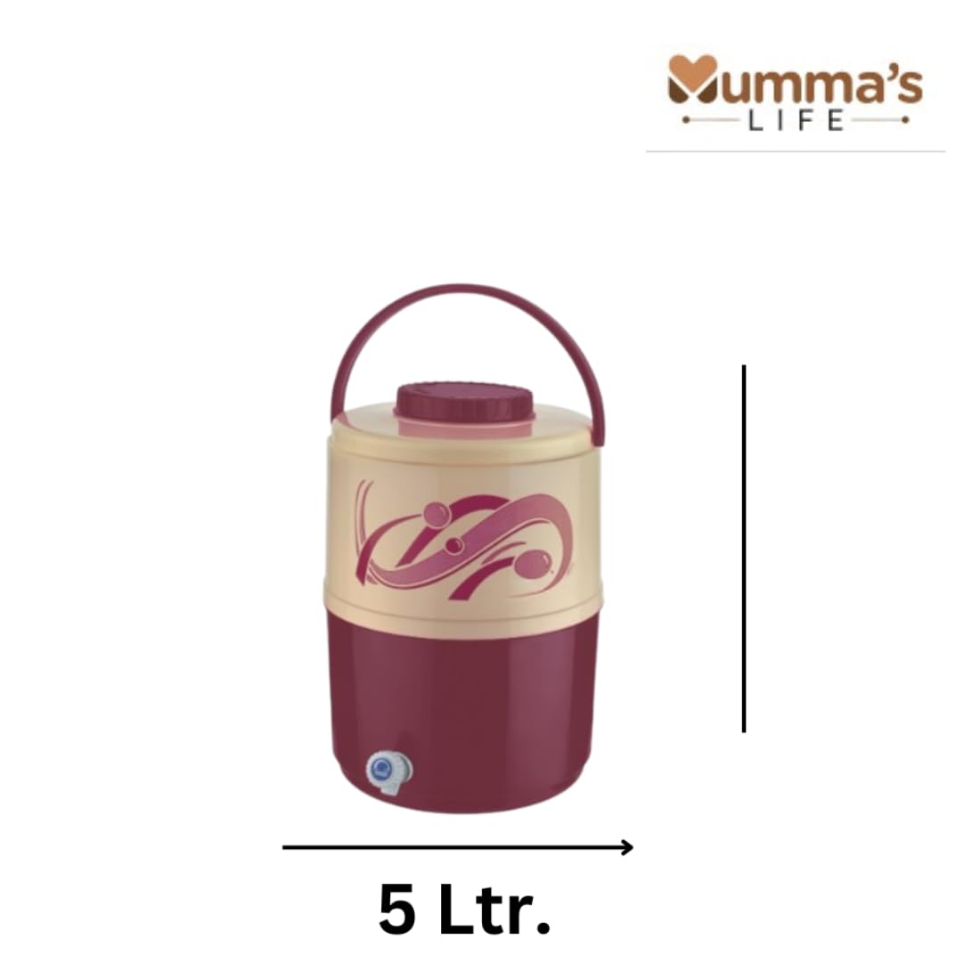 Mumma's LIFE Plastic Water Jug | 1 Piece | Food Grade | Easy to Carry | BPA Free | Ideal for Travel | Picnic | Homes | Office (Brown, 5Litre) 1